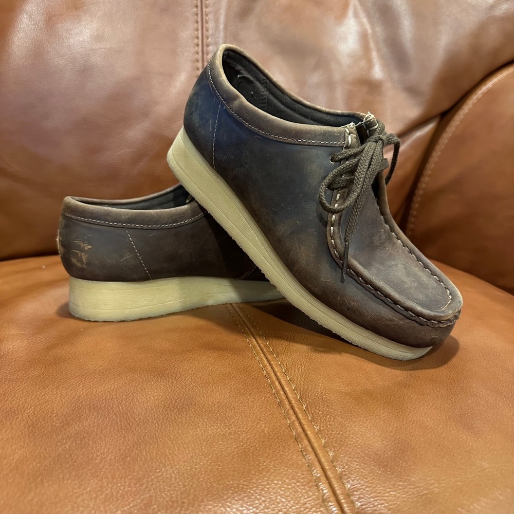 Clarks Wallabee Style Loafers Women Brown Leather Lace Up Gorpcore Earthy 5.5